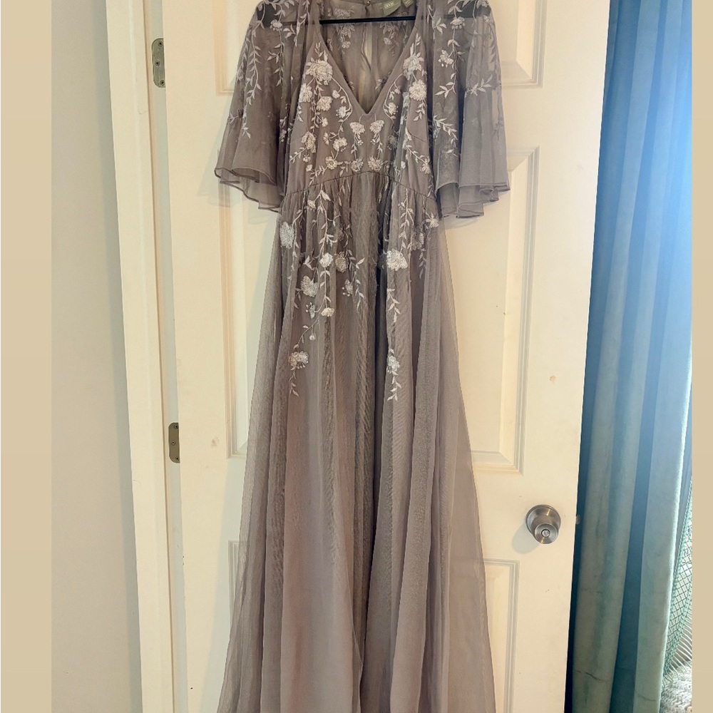 ASOS Maternity Bridesmaid Gray Embroidered Gown